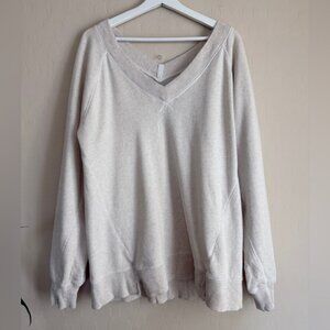 Aerie Downtime V Neck Cream Sweater Sweatshirt Tunic Oversized XS